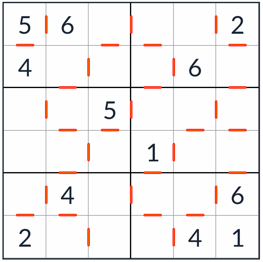 anti-knight 연속 스도쿠 6x6 퍼즐