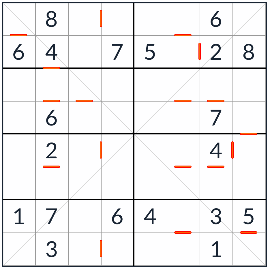 대각선 연속 스도쿠 8x8 퍼즐