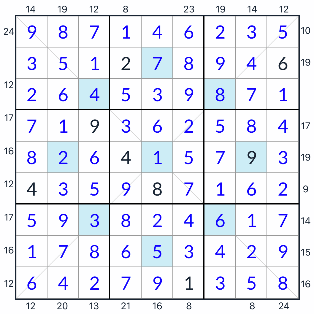 Diagonal Asterisk Frame Sudoku 솔루션