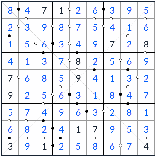 Diagonal Kropki Sudoku 솔루션